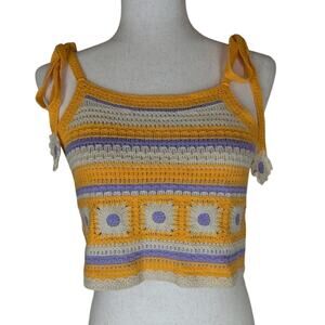 Womens Summer Crop Crochet Flower Top Purple Yellow Floral Size S/M by New In